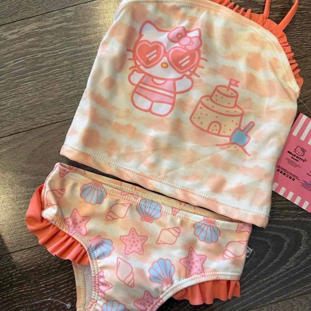 NWT Hello Kitty 2 Piece Tankini Swim Suit Set Girls Beach sandcastle 2T